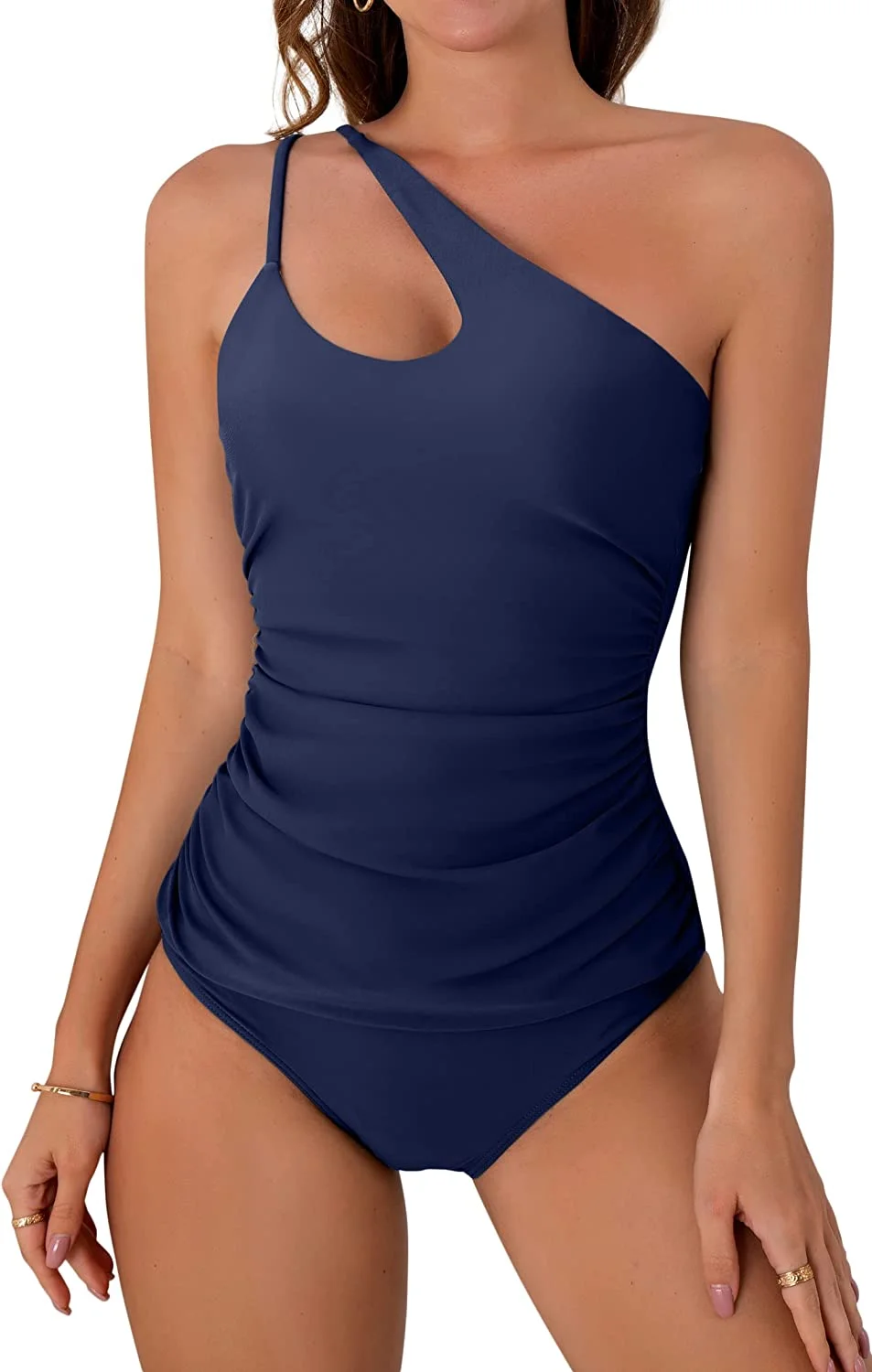 Tummy Control One Shoulder Swimsuit Two Piece Tankini Set 