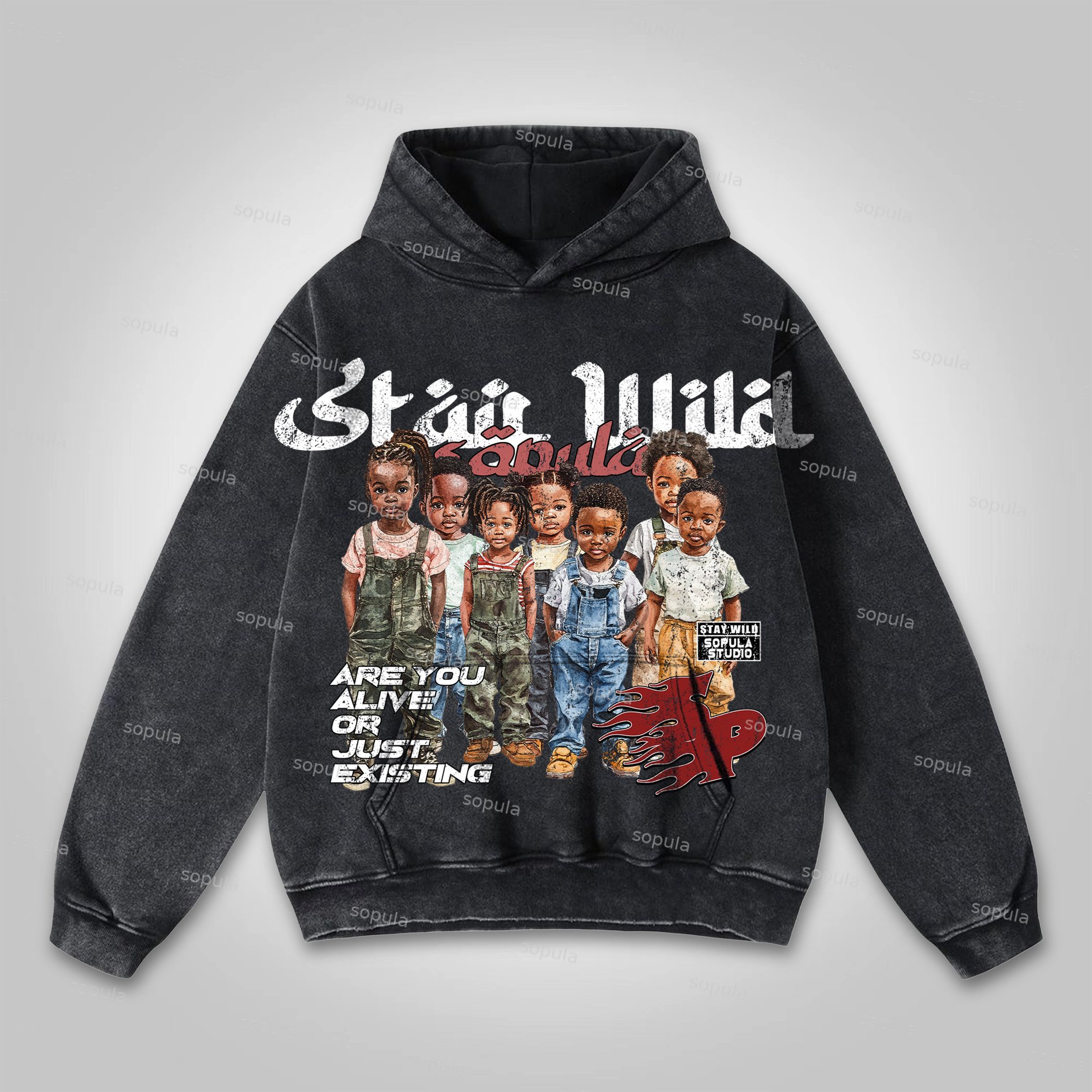 Sopula Cool Children Portraits Are You Alive Or Just Existing Print Washed Hoodie