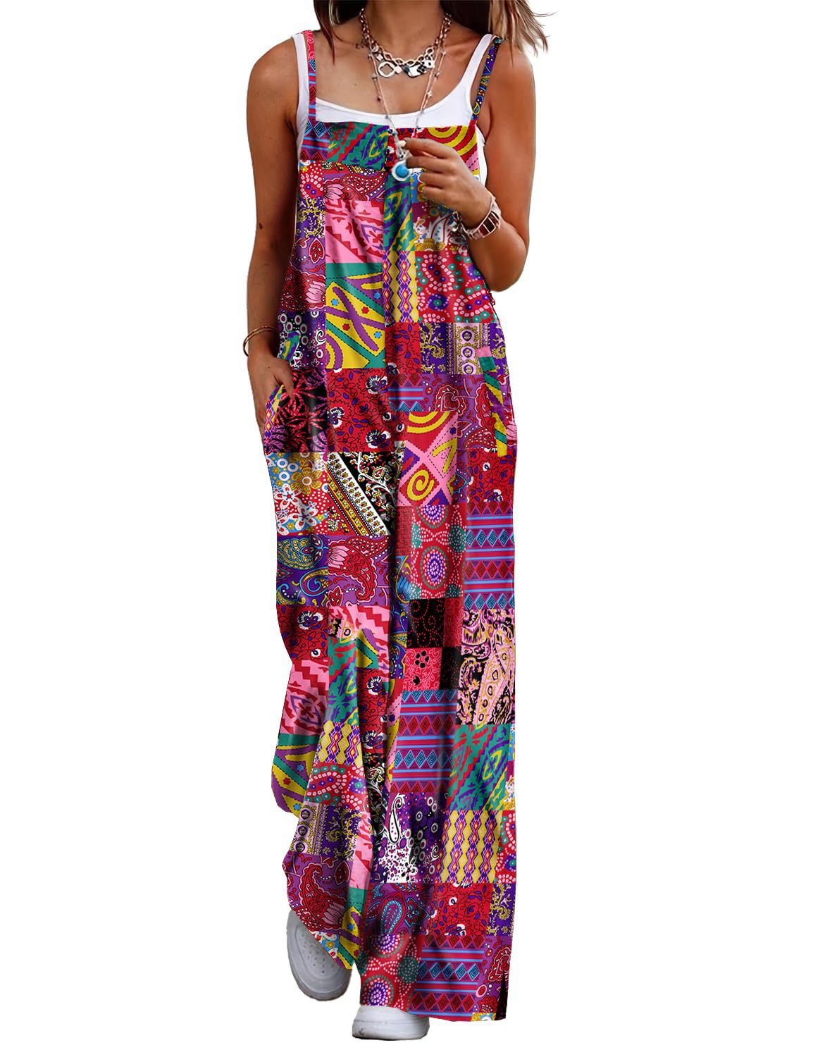 Cczzt Casual Loose Print Pocket Beach Holiday Jumpsuit Women Fashin Sleeveless Spaghetti Summer Wide Leg Pant Rompers Ladies 2025