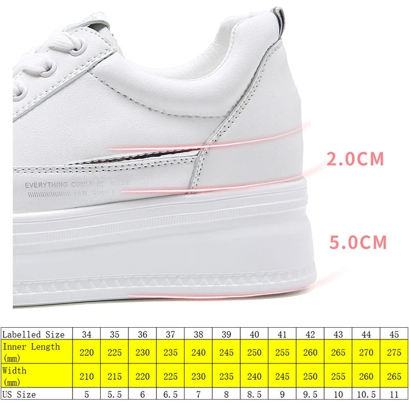 Fujin 7cm Microfiber Leather Women Casual Shoes White Platform Wedge Hidden Heel Shoes White Shoes Chunky Sneakers Skateboard