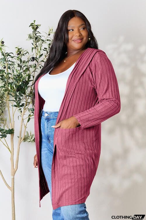 Basic Bae Full Size Ribbed Open Front Long Sleeve Cardigan