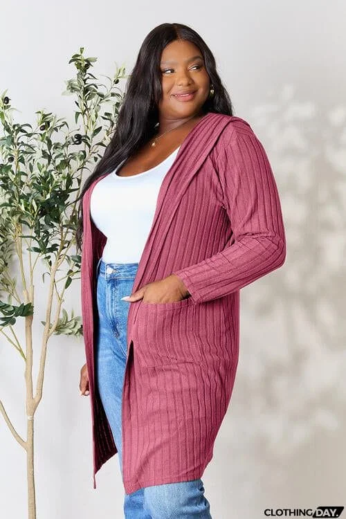 Basic Bae Full Size Ribbed Open Front Long Sleeve Cardigan