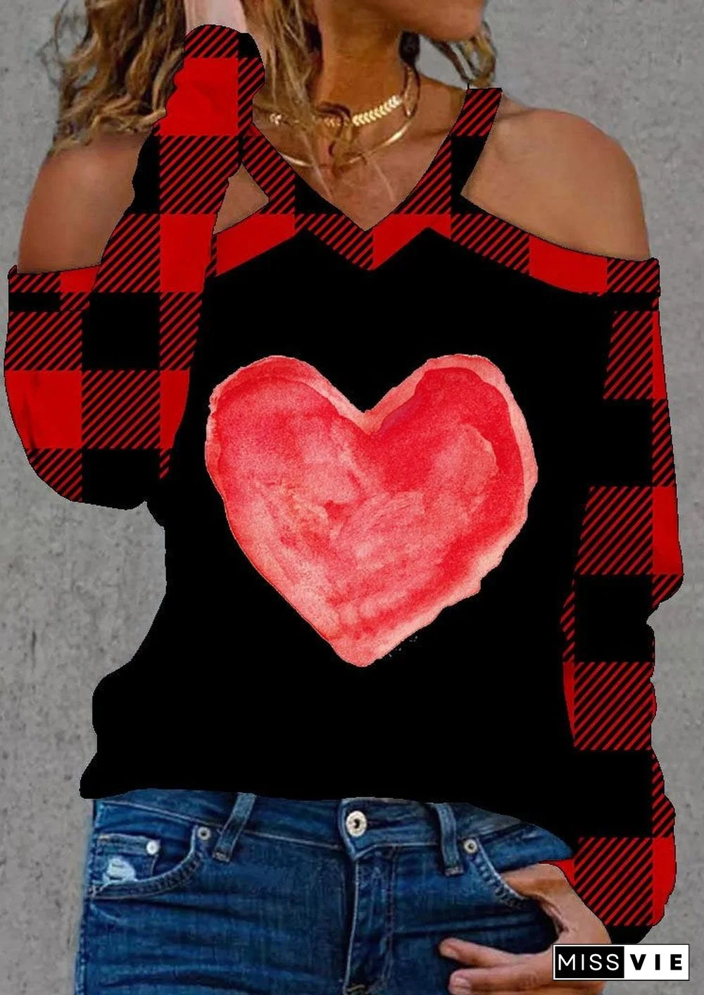 Red Chenked And Heart Printed Shirt