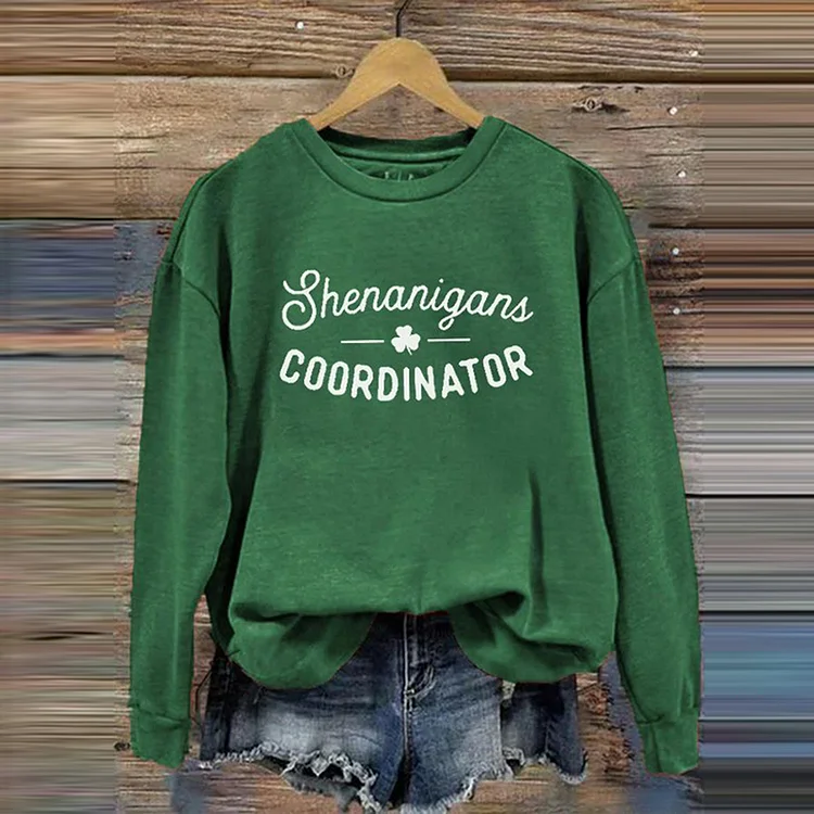 Wearshes Shenanigans Coordinator St. Patrick's Day Shamrock Slainte Print Crew Neck Sweatshirt