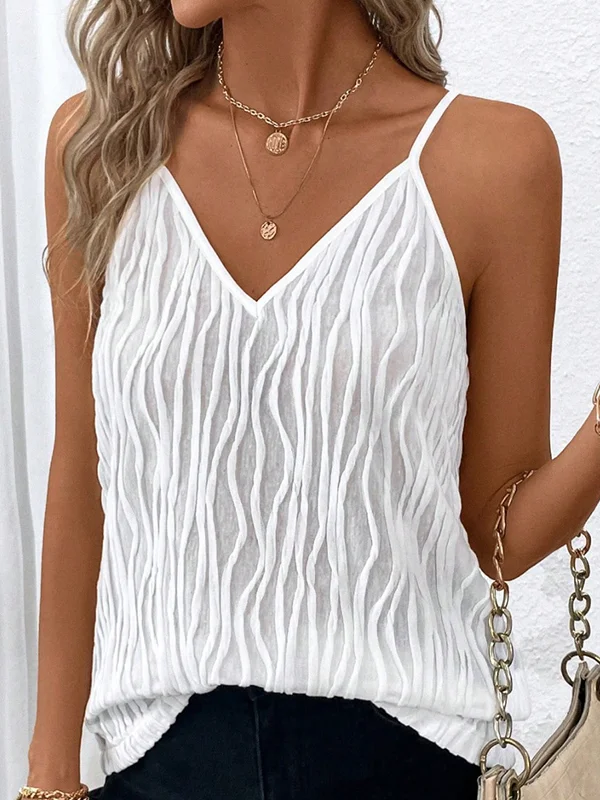 Loose Sleeveless Split-Joint Spaghetti-Neck Vest Top