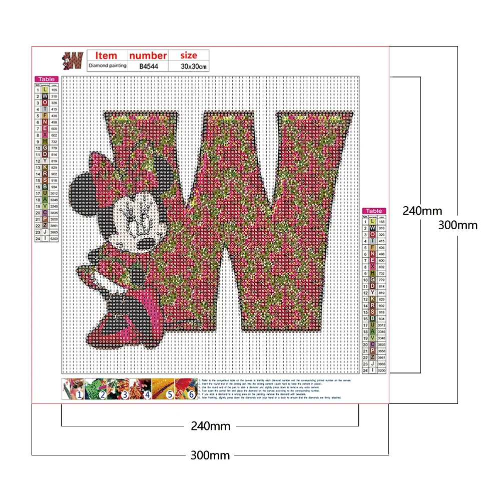 Full Round Diamond Painting 30*30cm - Mickey Mouse Letter W
