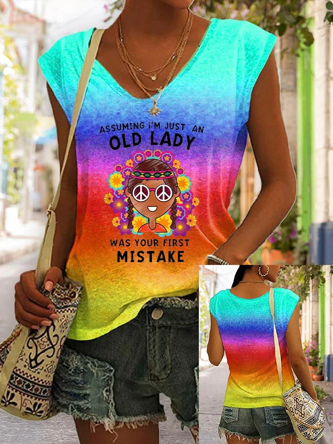 Women's Assuming I'M Just An Old Lady Was Your First Mistake Print Sleeveless Tank Top