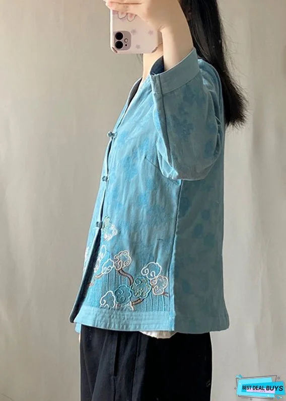 Vintage Blue Patchwork Cardigans Long Sleeve
