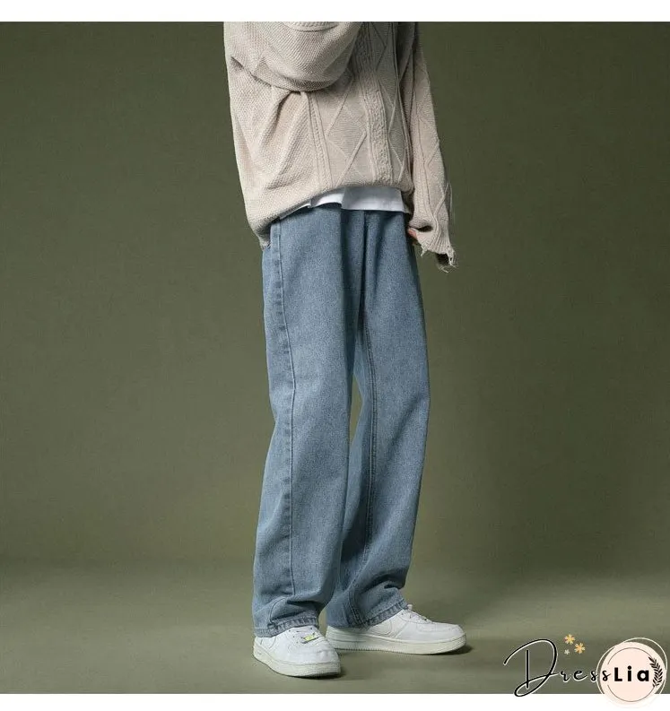 Korean Wide-leg Jeans Mens Fashion Retro Casual Men Streetwear Autumn Wild Loose Hip-hop