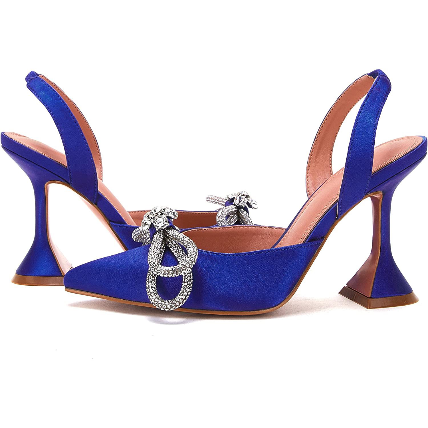 95mm Begum Crystal Bowknot Party Wedding Heels Slingback Women's Pumps-MERUMOTE
