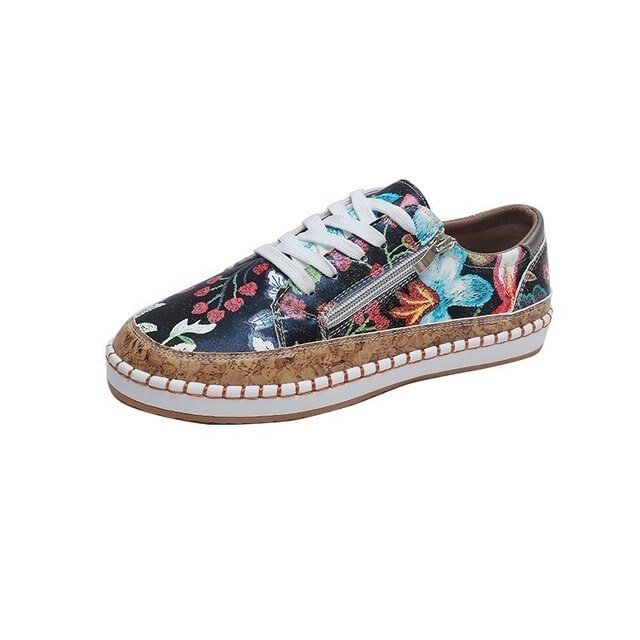 Fashion Women Sneakers Floral Printed Lace Up Female Flat Shoes Casual Round Toe Lady Vulcanized Shoes 2021 Women Casual Shoes