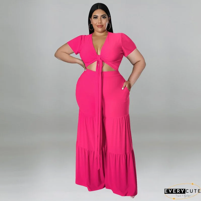 Plus size Women summer top and wide-leg pants two-piece