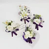 10PCS Purple White Wedding Catering Bridal Groom Guests Corsage Boutonniere Wrist Artificial Flower Bouquets