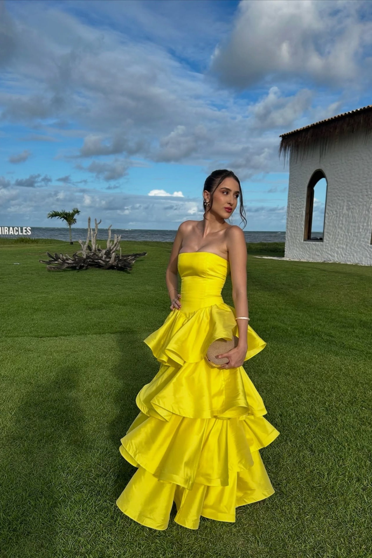 Oknass Glamorous Yellow Strapless Sleeveless Long Prom Dress With Ruffles