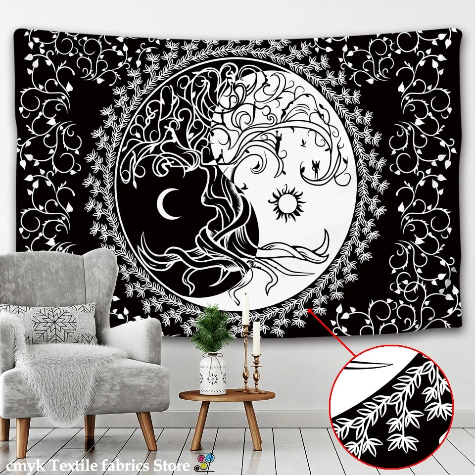 Black and White Moon Mandala Bohemian Decoration Wall Hanging Bedroom Psychedelic Scene Starlight Art Home Decoration tapestry