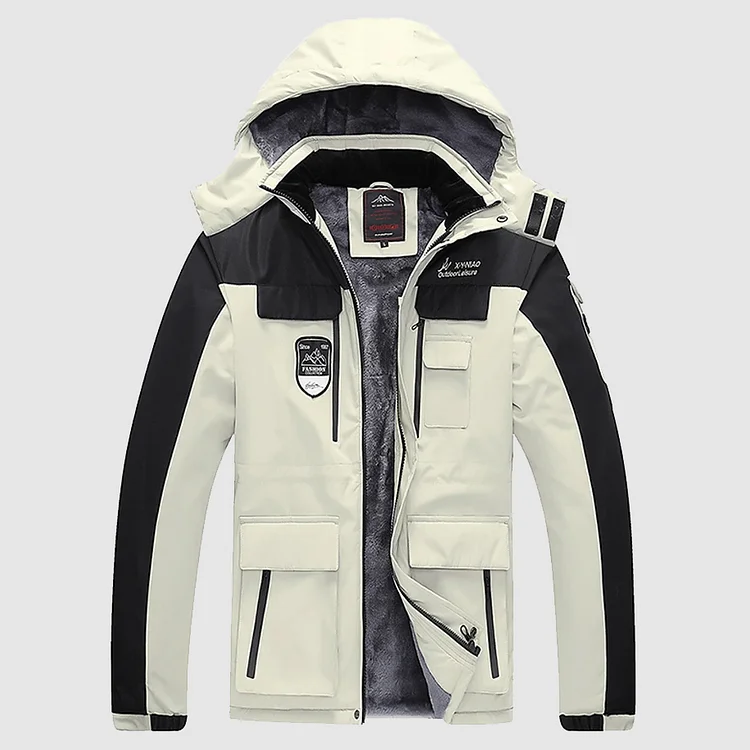 Casual Colorblock Zipper Flap Pocket Windproof Waterproof Hooded Coat