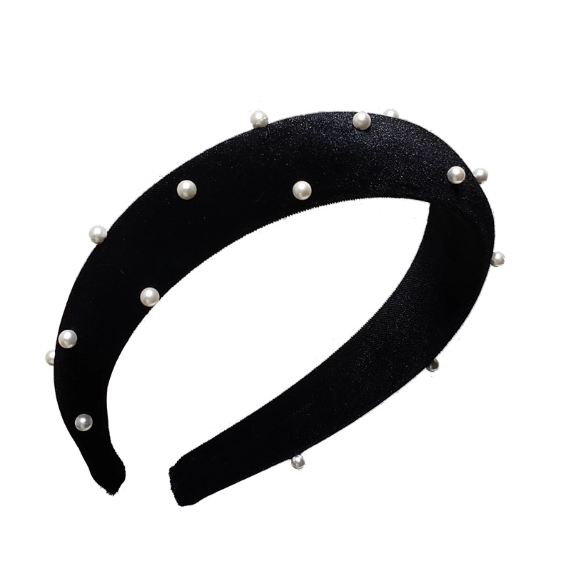 Black Velvet Headband Pearls Headband Retro Korean Headdress