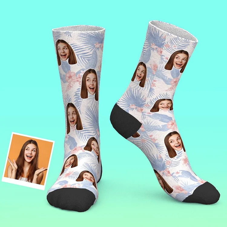 Custom Face Hawaiian Personalized Light Color Floral Socks