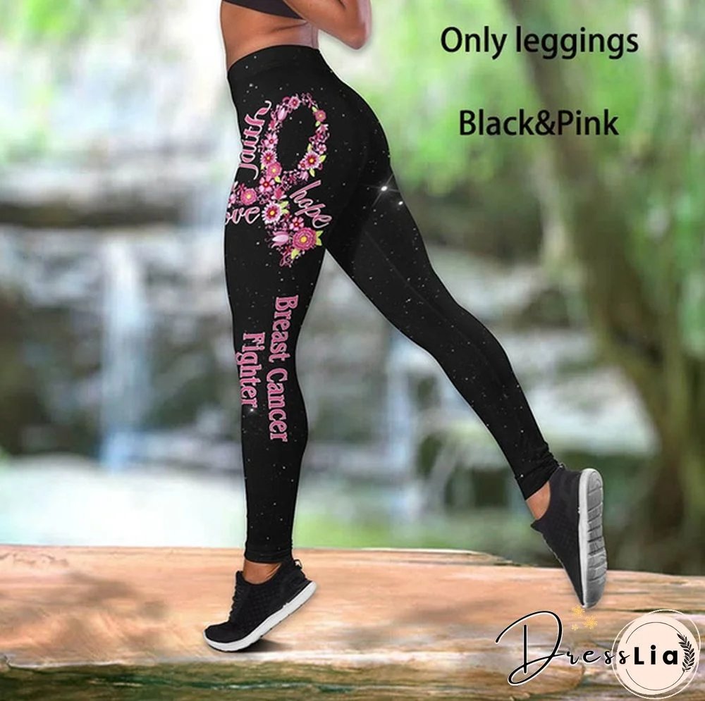 Breast Cancer-Faith Hope Love 3D Print Two Pieces Set Sleeveless Shirt And Legging Summer Combo Tank Top & Legging Outfit Plus Size S-5Xl