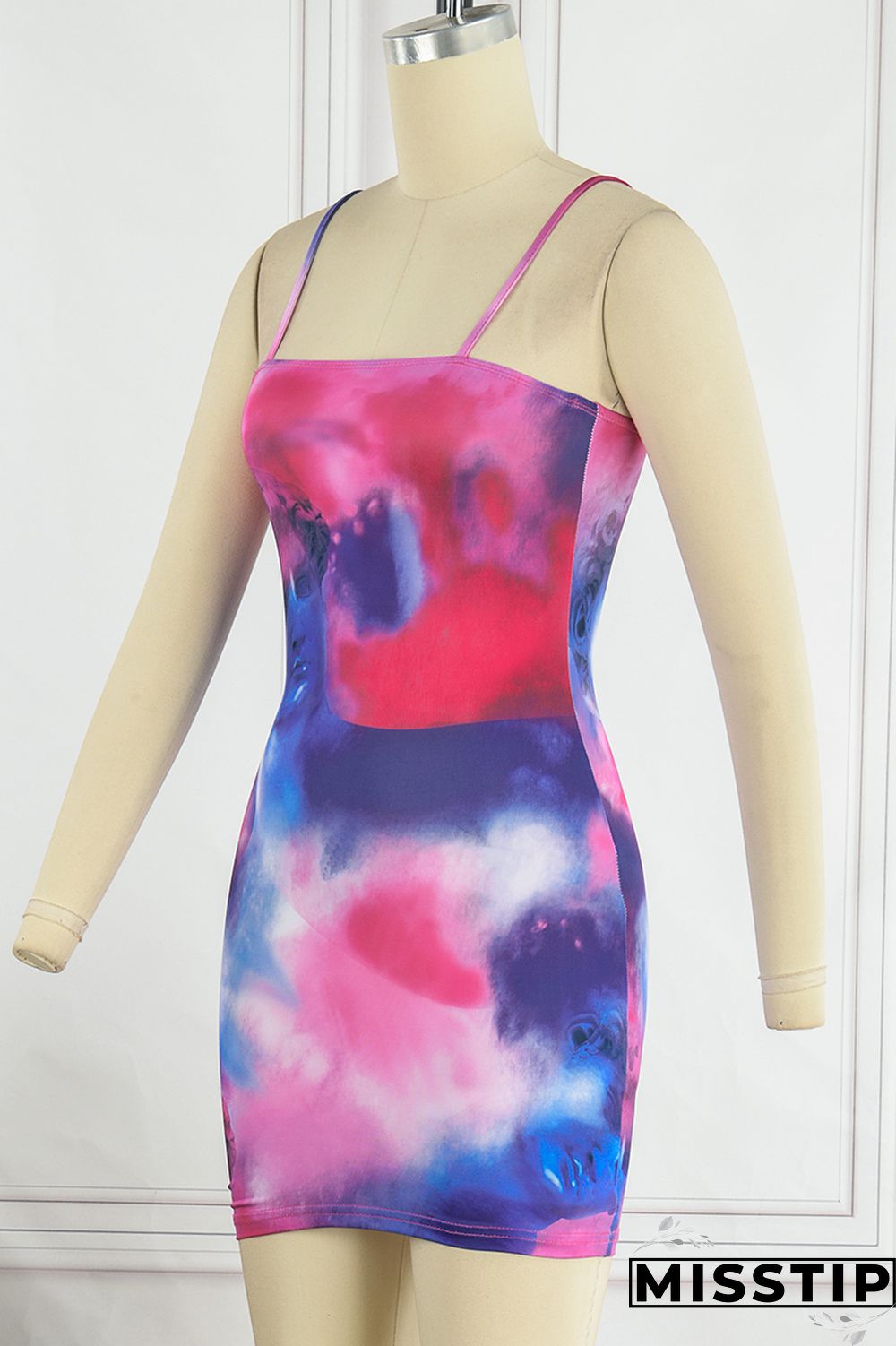 Blue Sexy Casual Print Backless Spaghetti Strap Sleeveless Dress Dresses