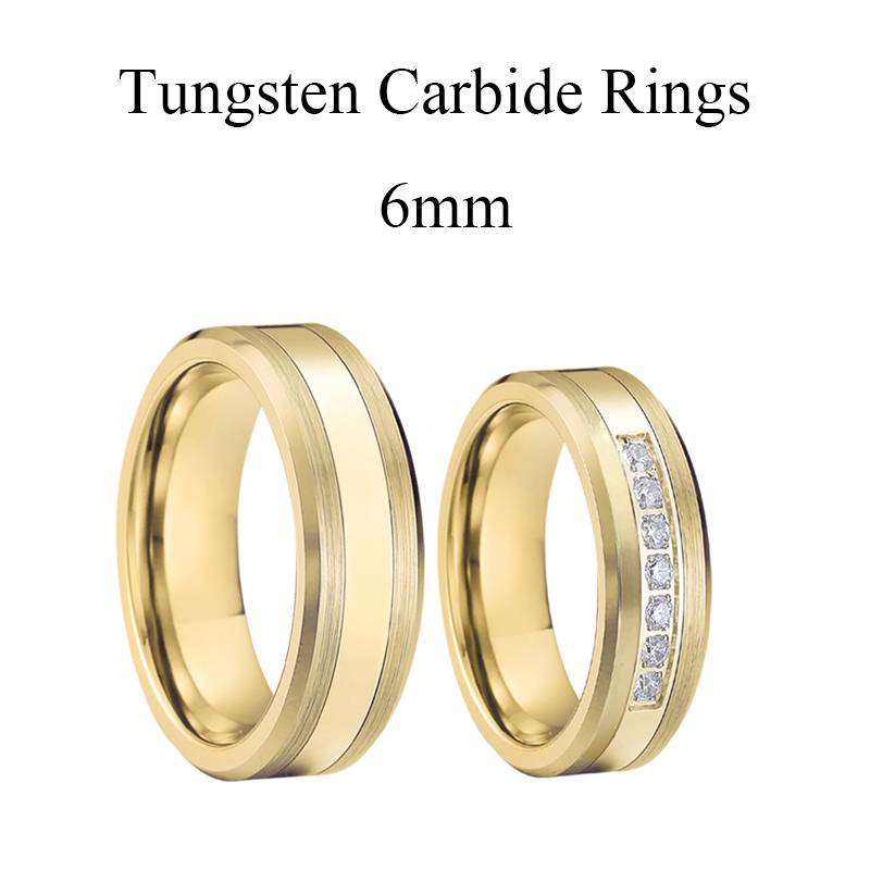 Classic Simple Wedding Rings For Men and Women Lover's High Quality Jewelry Golden Couples Tungsten Ring With cz stone