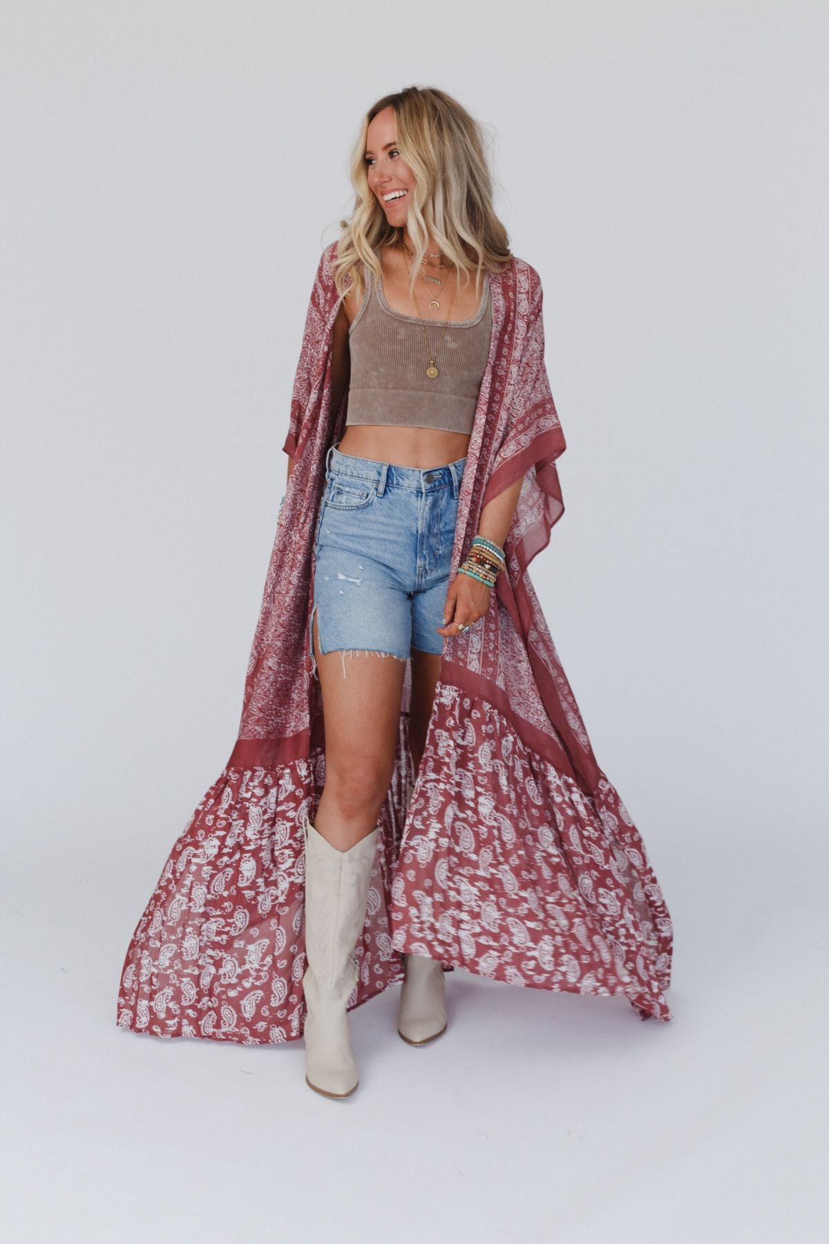 Paisley Tapestry Free Flow Duster Kimono - Wine