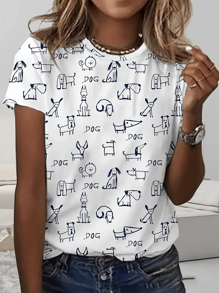 Women's Dog printed Short-Sleeved T-Shirt
