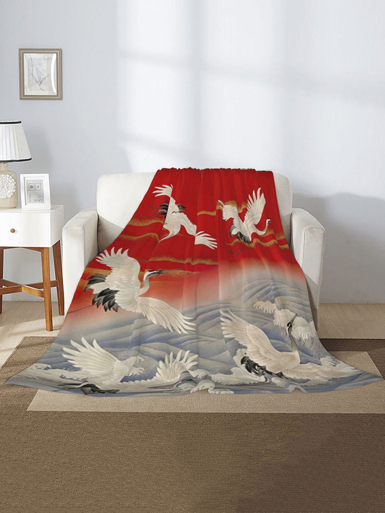 Comstylish Vintage Japanese Crane Art Flannel Blanket