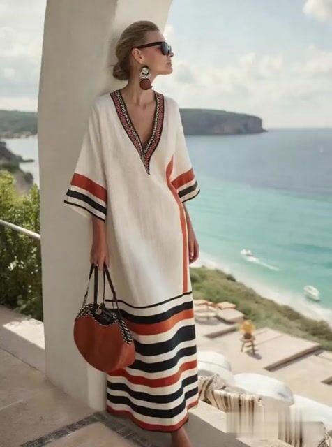 Women'S Loose Striped Print Dress