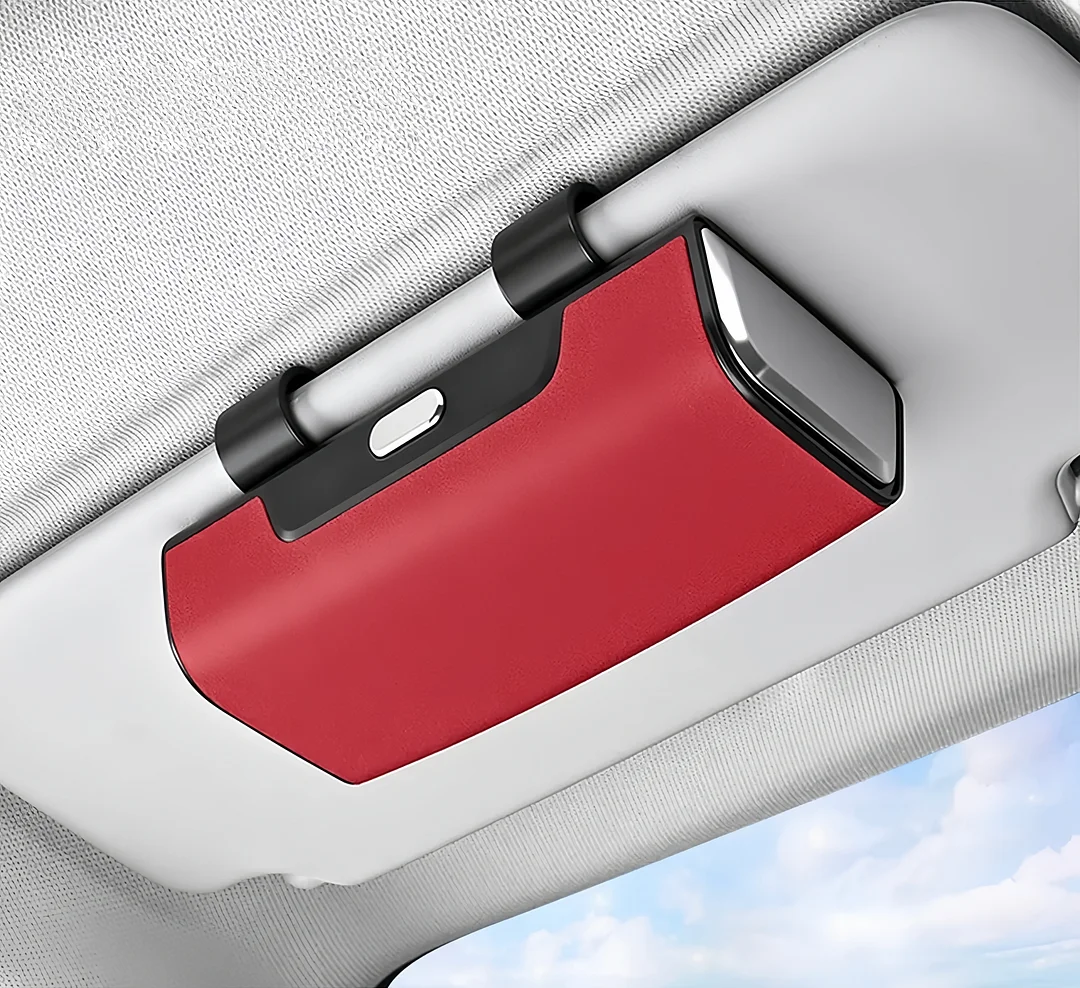 Suede multi-functional car sun visor and glasses case (customizable with car logo)