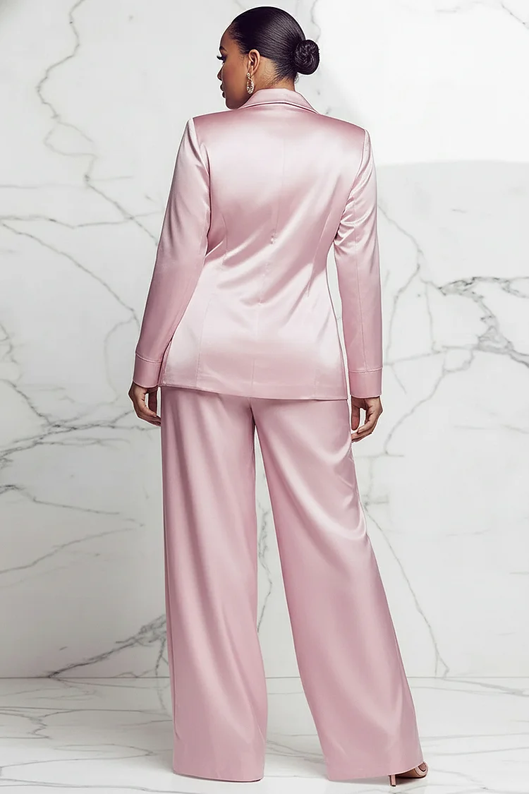 Xpluswear Design Plus Size Formal Red Turndown Collar Long Sleeve 3D Elegant Satin Two Piece Pant Suits [Pre-Order]