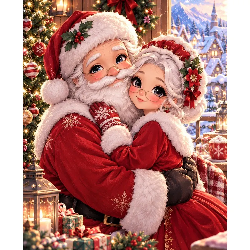 Jesbrilli Collaboration |Santa And Mrs– Full Drill with AB & Fairy Dust Detail Highlights – Full Round/Square Diamond Painting (Velvet Cloth)