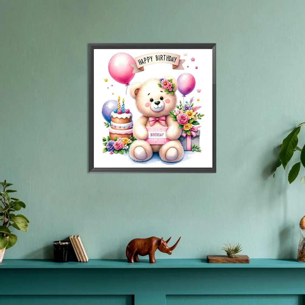 Diamond Painting - Full Round Drill - Birthday Bear(Canvas|30*30cm)