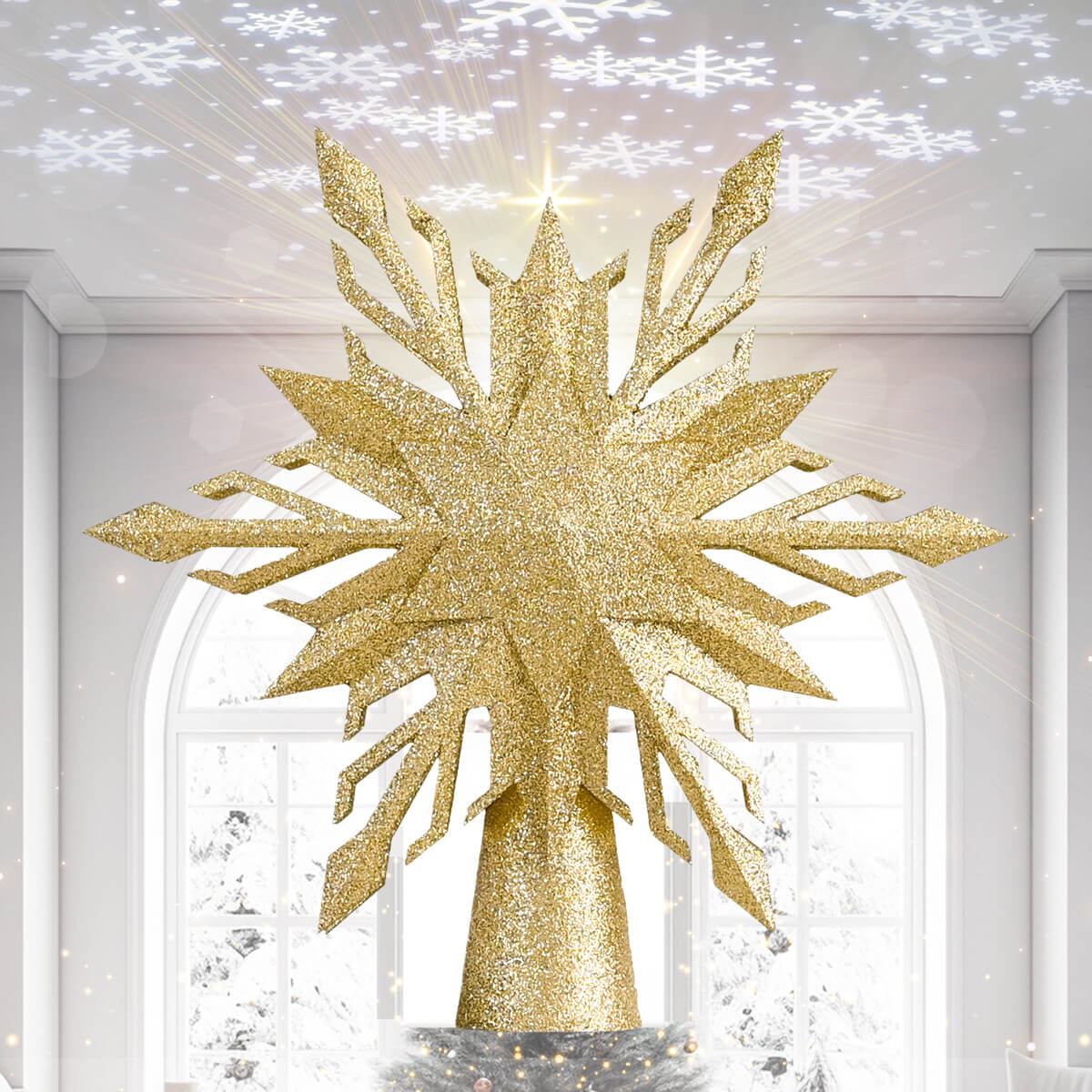 LED Snowflake Projection Tree Topper