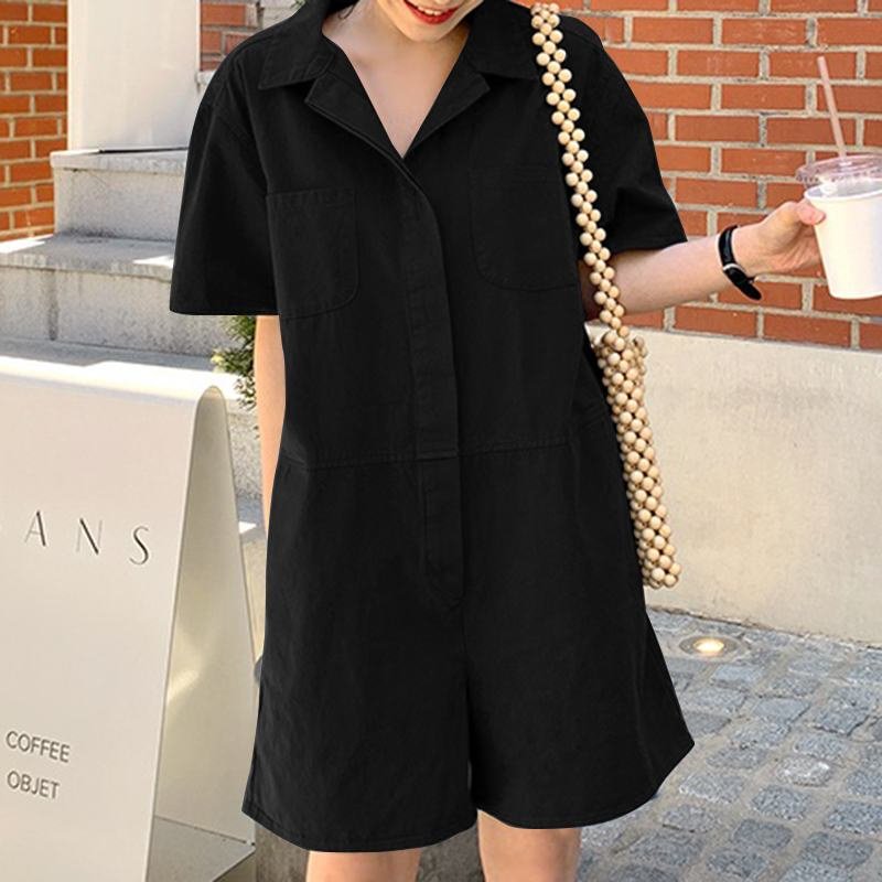 Fashion Solid Overalls Womens Button Down Playsuits ZANZEA 2022 Short Sleeve Lapel Short Rompers Female Casual Shorts
