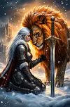 Luxury AB Velvet Diamond Painting Kit - Knight and the Lion