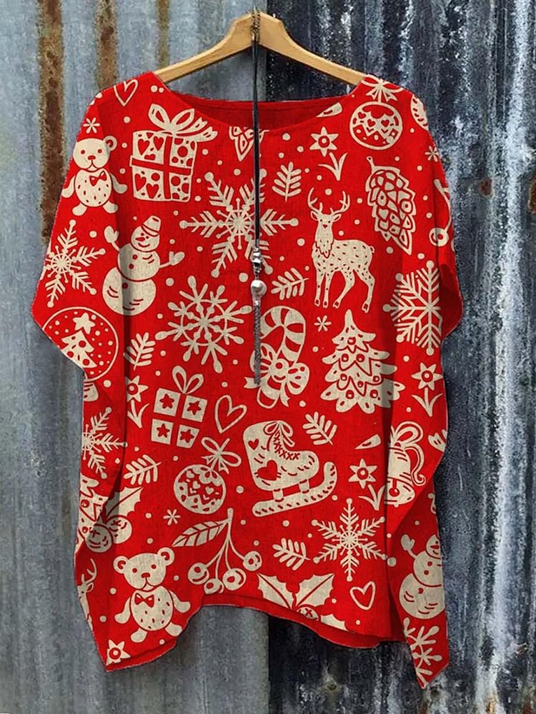 Christmas Snowman Elk Snowflake Gift Printed Short Sleeved T-Shirt