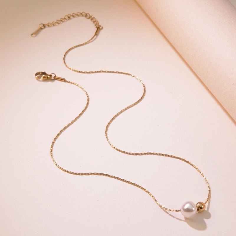 Sweet Minimalist Solid Color 304 Stainless Steel 18K Gold Plated Plating Pendant Necklace