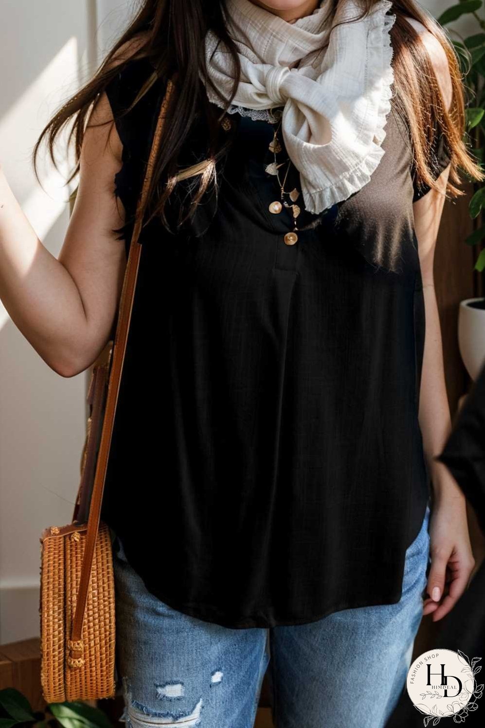temperament commuter ruffle stitching v neck pullover sleeveless vest