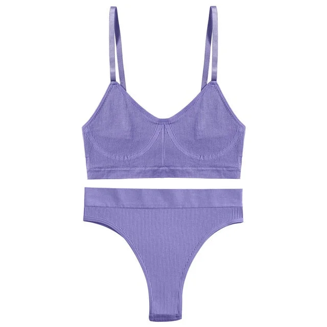 Bra Set Women Underwear Sexy Crop Top Suit Bralette Female Lingerie Girls Fashion Brassiere Basic Stretchy Ribbed Tank Tops