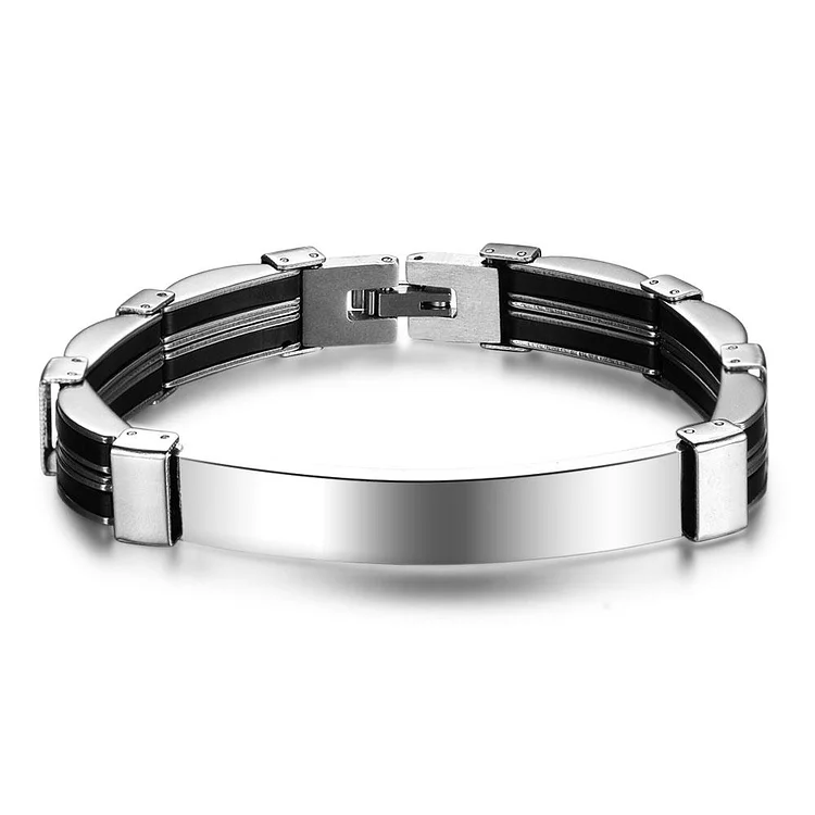 Stainless Steel ID Bracelet for Men Women Kids Engravable Personalized Chain Bracelet Emergency ID Wristband Sport Bracelet Black