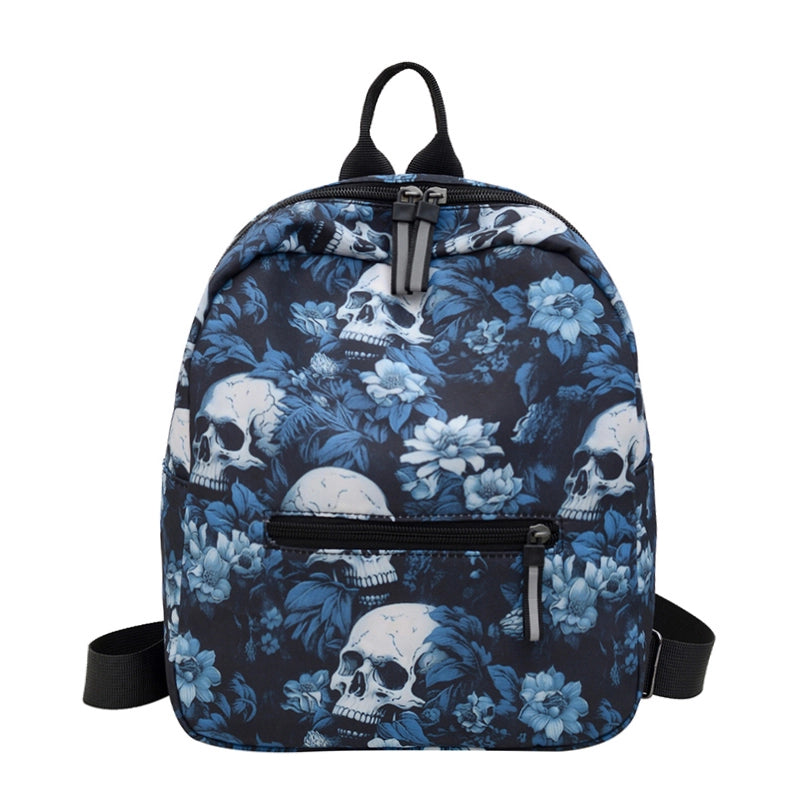 Halloween Women’s Nylon Flower Skull Streetwear Square Zipper Fashion Backpack