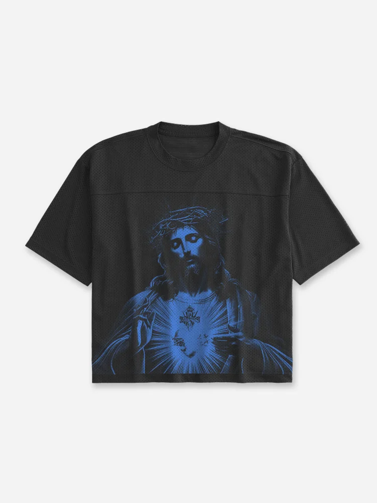 Vintage Jesus Print Blokecore Mesh Football Jersey T-shirt