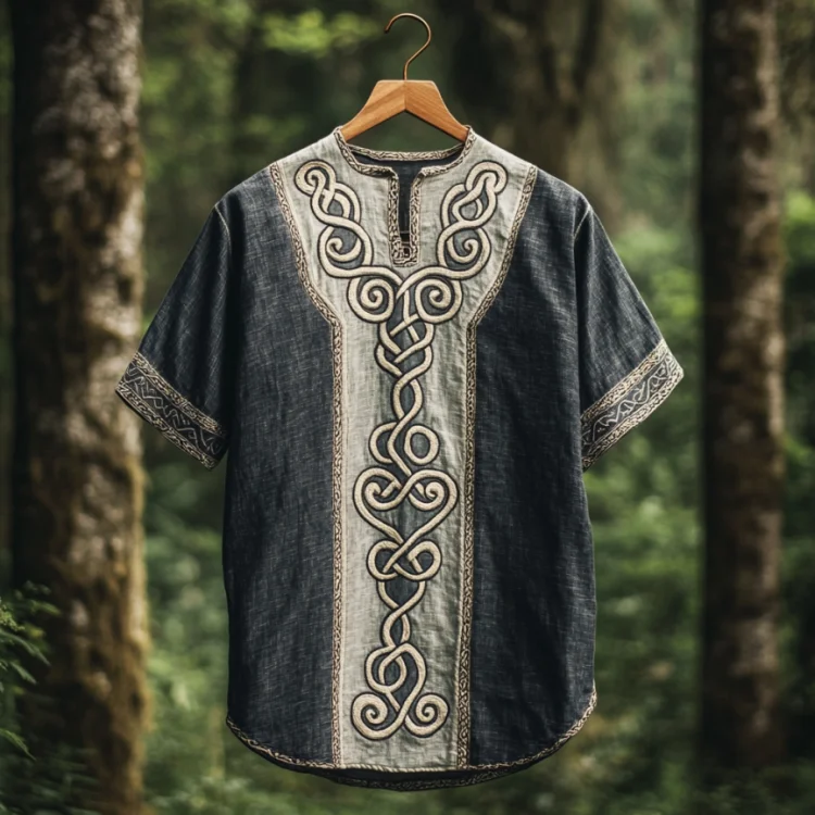 Men's Viking Celtic Embroidery Art Linen Shirt