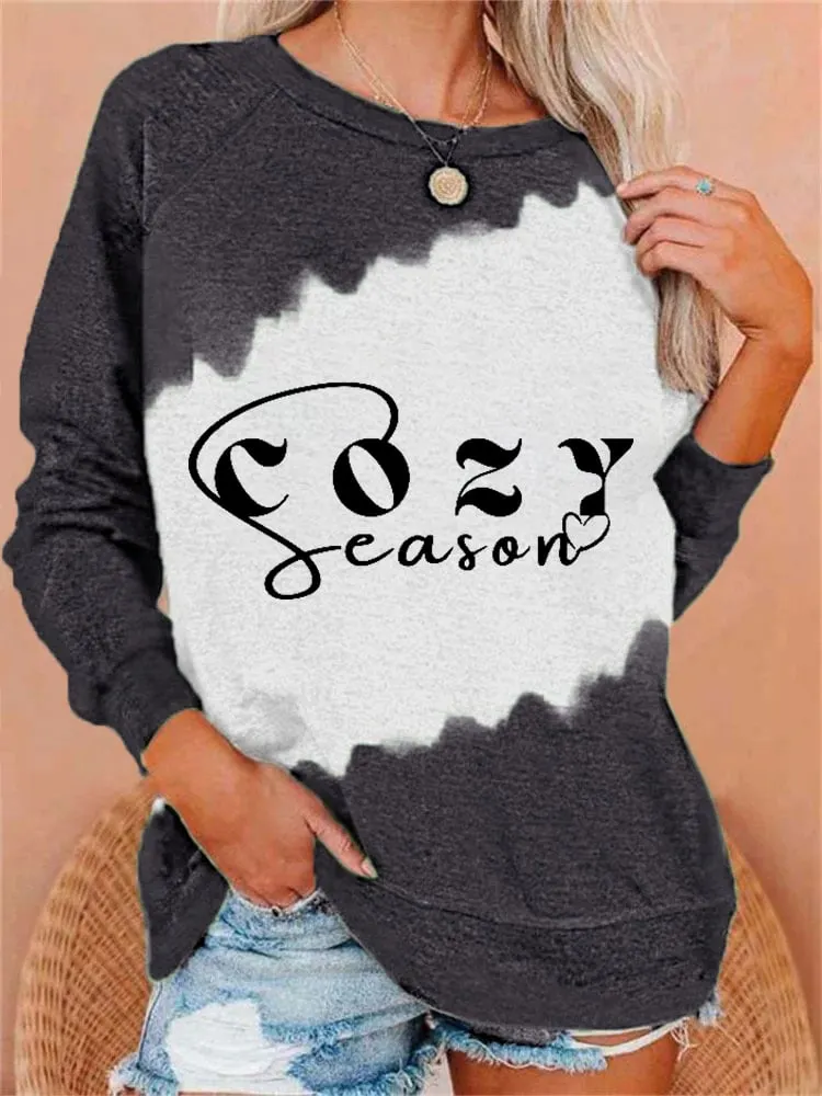 Women's Cozy Season Printed Round Neck Long Sleeve Sweatshirt