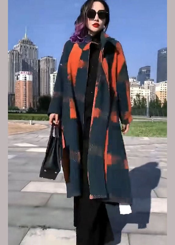 Fine Orange Print Woolen Loose Circle Winter trench coats CK1665- Fabulory