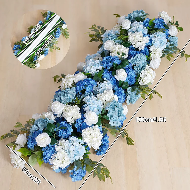 A8794 Blue and White Rose Hydrangea Green Leaf wedding Background Arch Flower