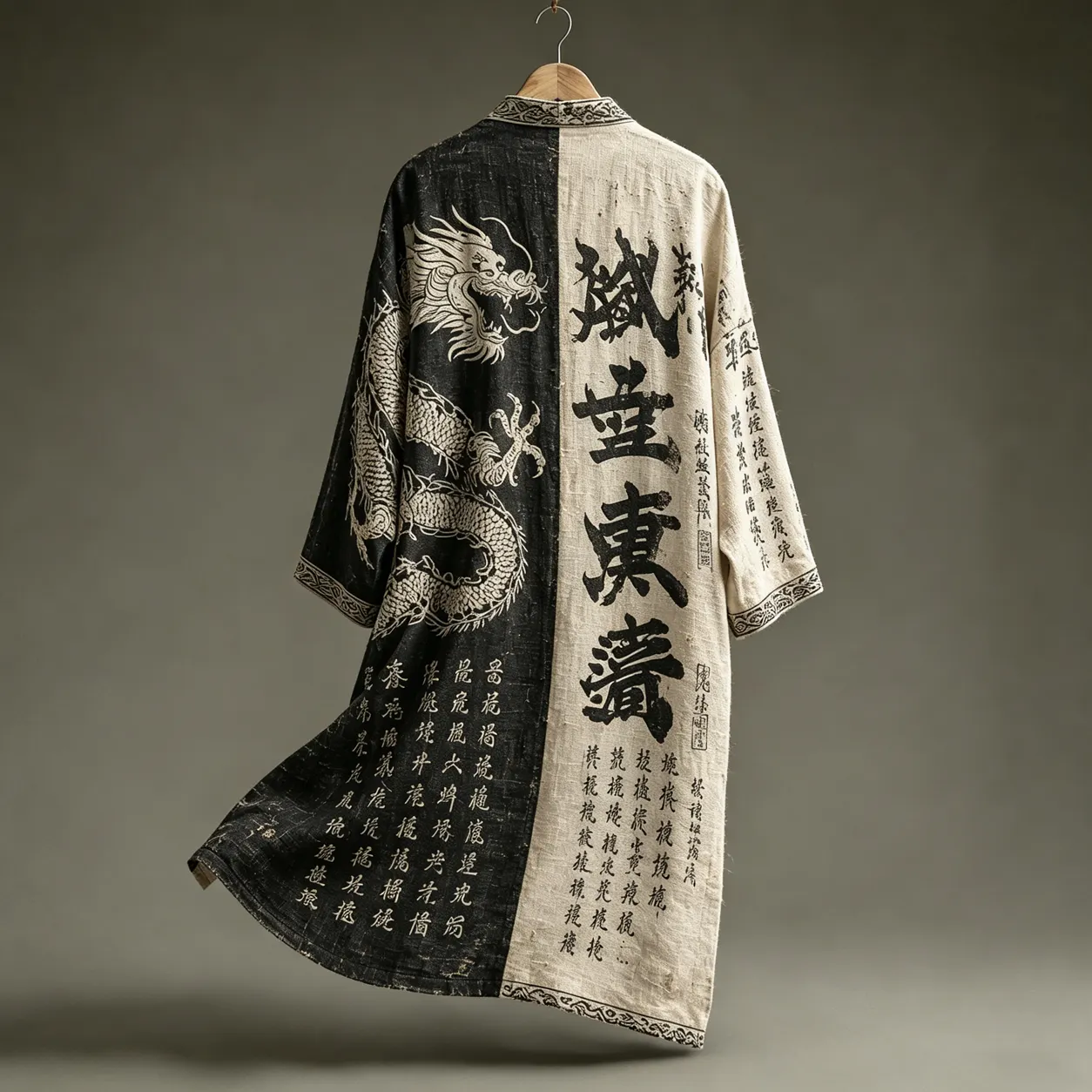 Men's Retro Dragon Calligraphy Art Print Long Kimono  artssus