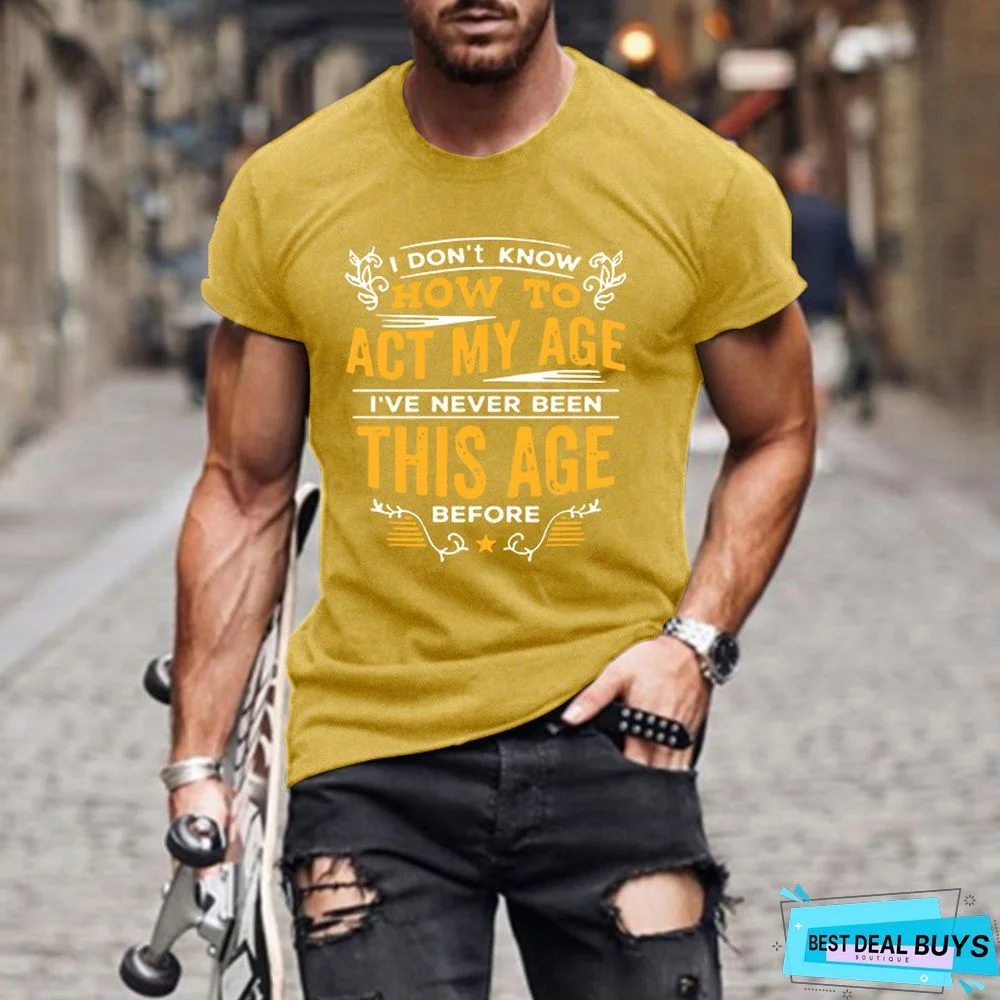 Letter Print European and American Fashion Slim Man's T-Shirt with Round Collar