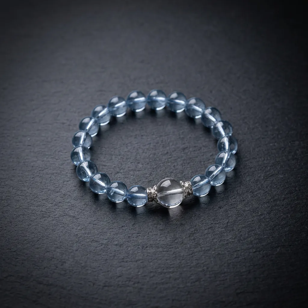 Serenity Aquamarine & Crystal Beaded Bracelet | JiStones Light Luxury Collection Ocean Serenity (Single Bracelet)-Large (17-18cm)